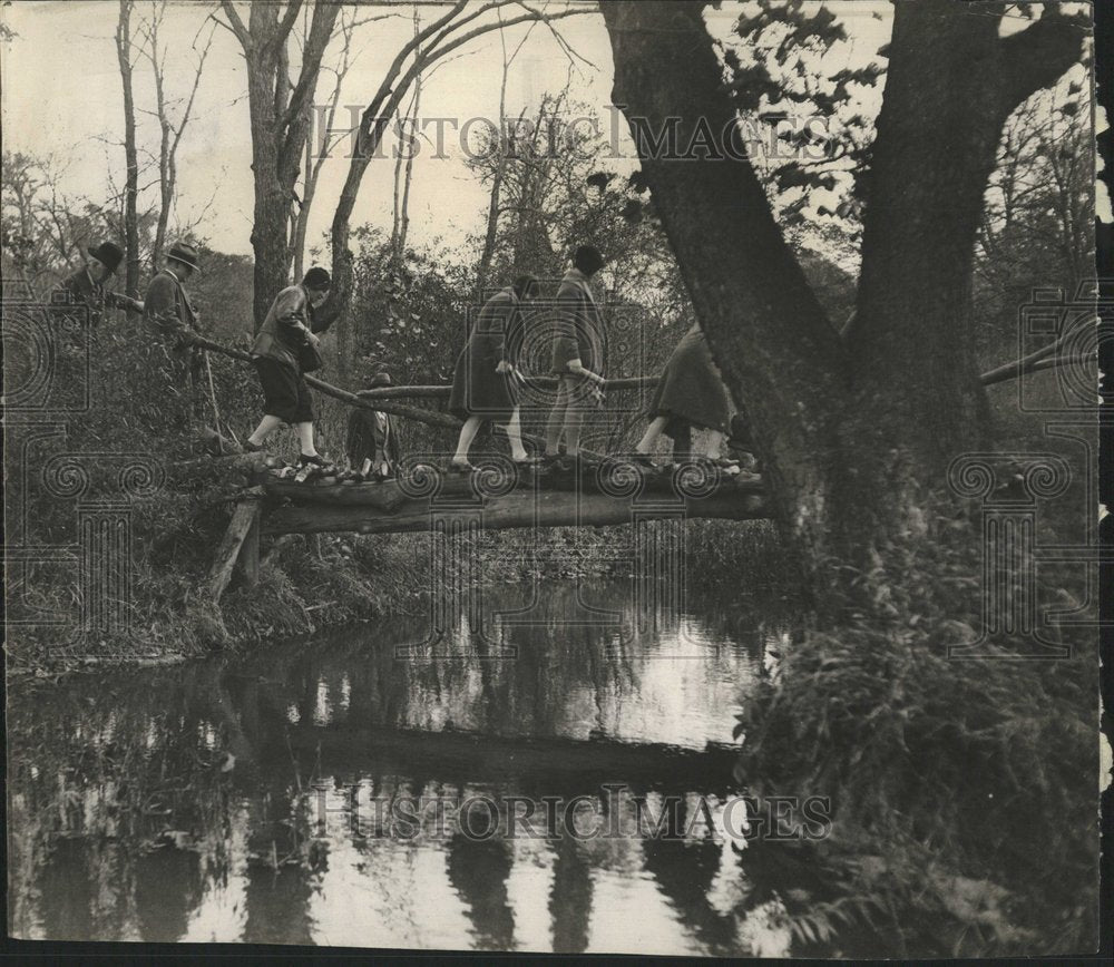 1930 Praine Club Forest Bridge People - Historic Images