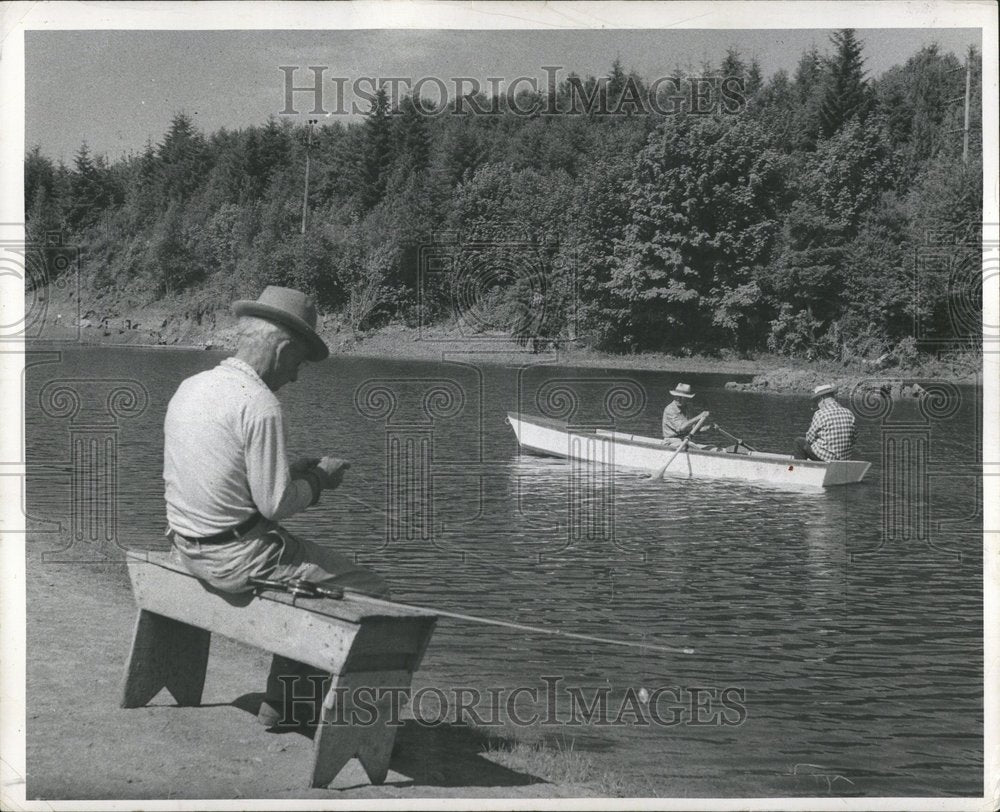 1955 River Men Boat Fishing Bench - Historic Images