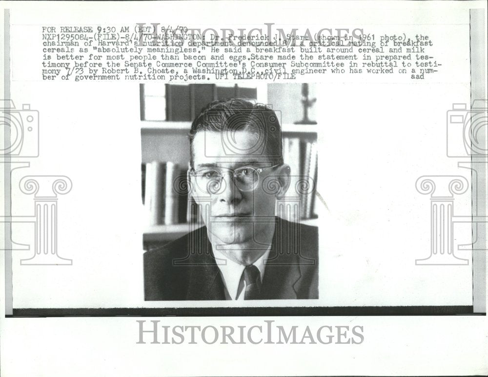 1970 Dr Frederick J Stane Harvard Nutrition - Historic Images