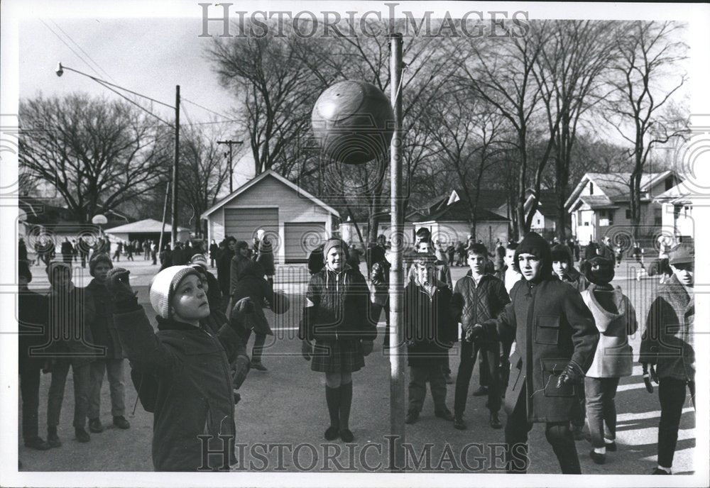 1966 Kids playing ball at St. James School - Historic Images