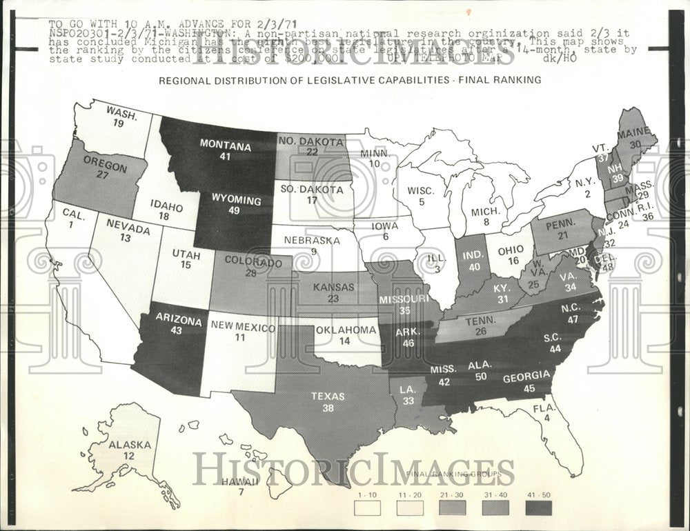 1971 US State Legislation Map - Historic Images