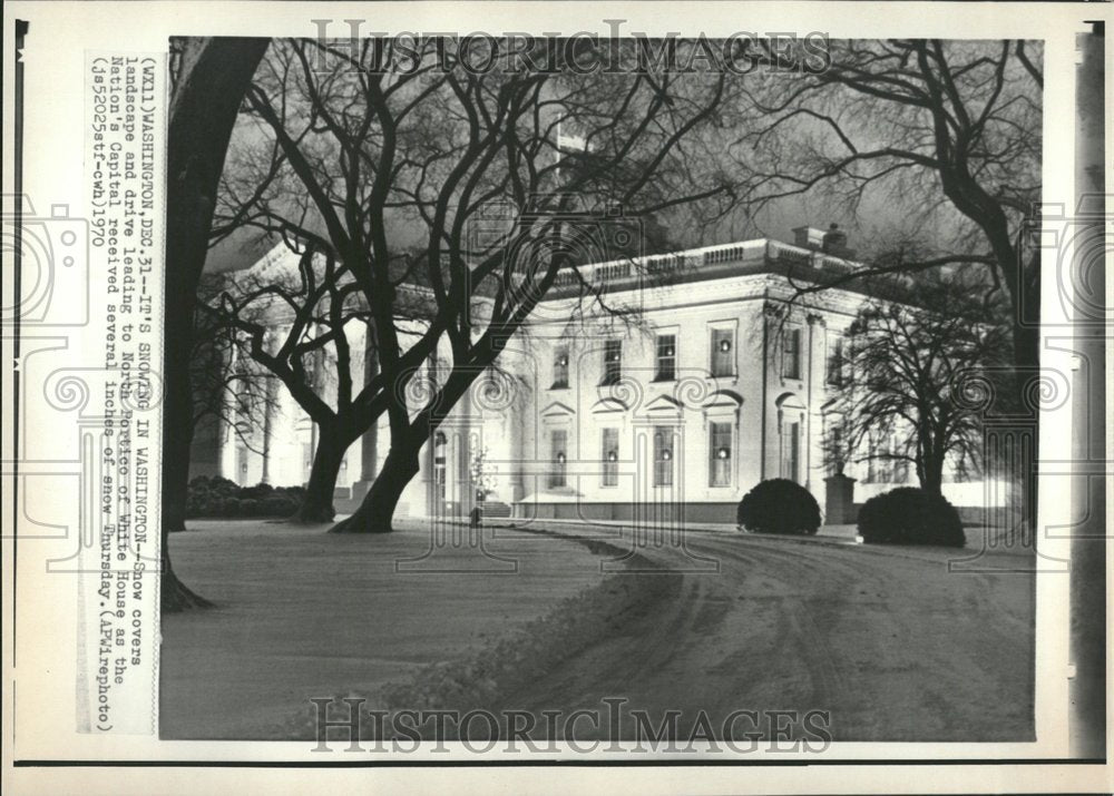 1970 White House Snow Covered North Portico - Historic Images