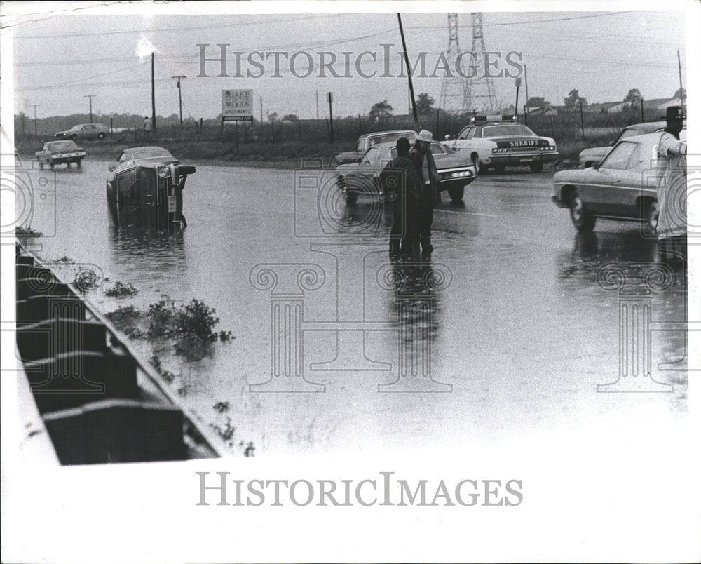 1973 Michigan Storm Car Flipped Accident - Historic Images