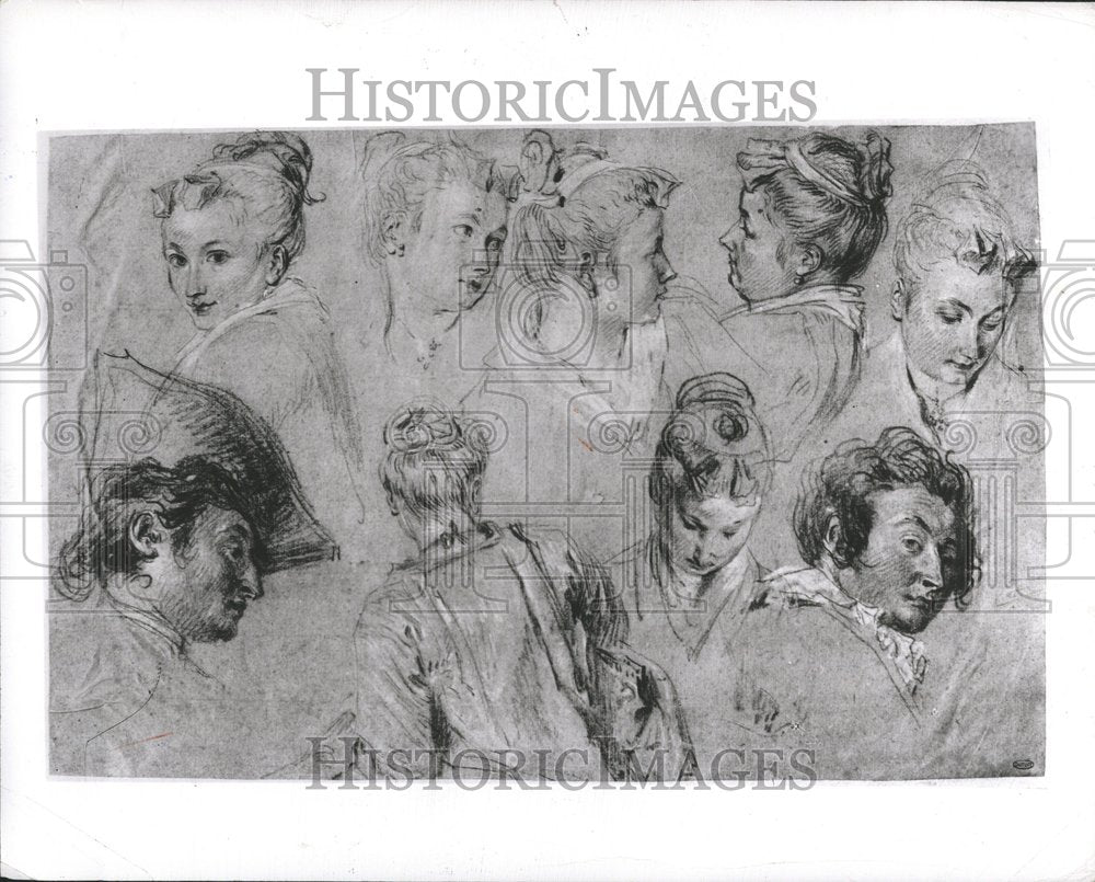 1956 Jean Antione Watteau Drawing Sheet - Historic Images