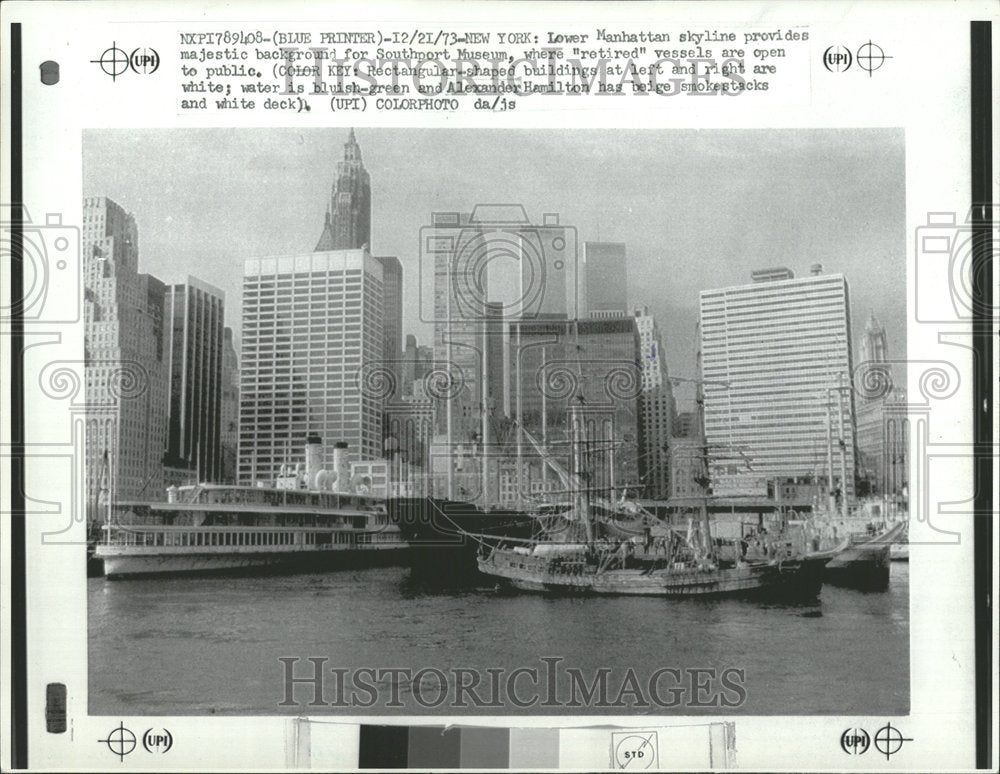 1973 Manhattan Skyline South Port Museum - Historic Images