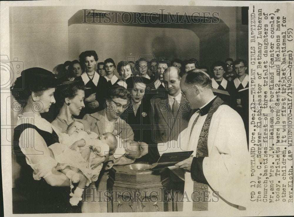 1955 Triple Girls Baptized Rev C Scriver - Historic Images