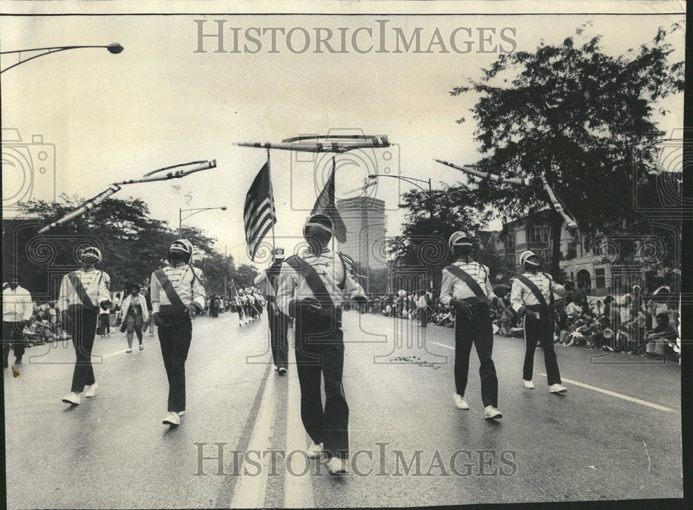 1974 Hornets drill team perform in parade - Historic Images