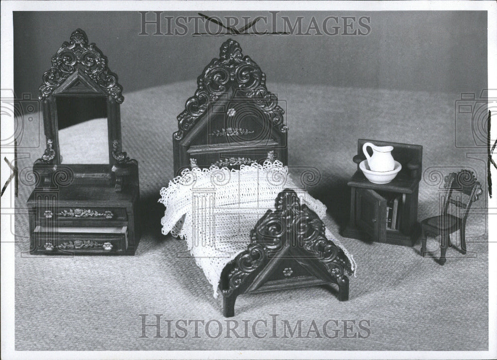 1970 Dolls House Furniture Cot Chair Cup - Historic Images