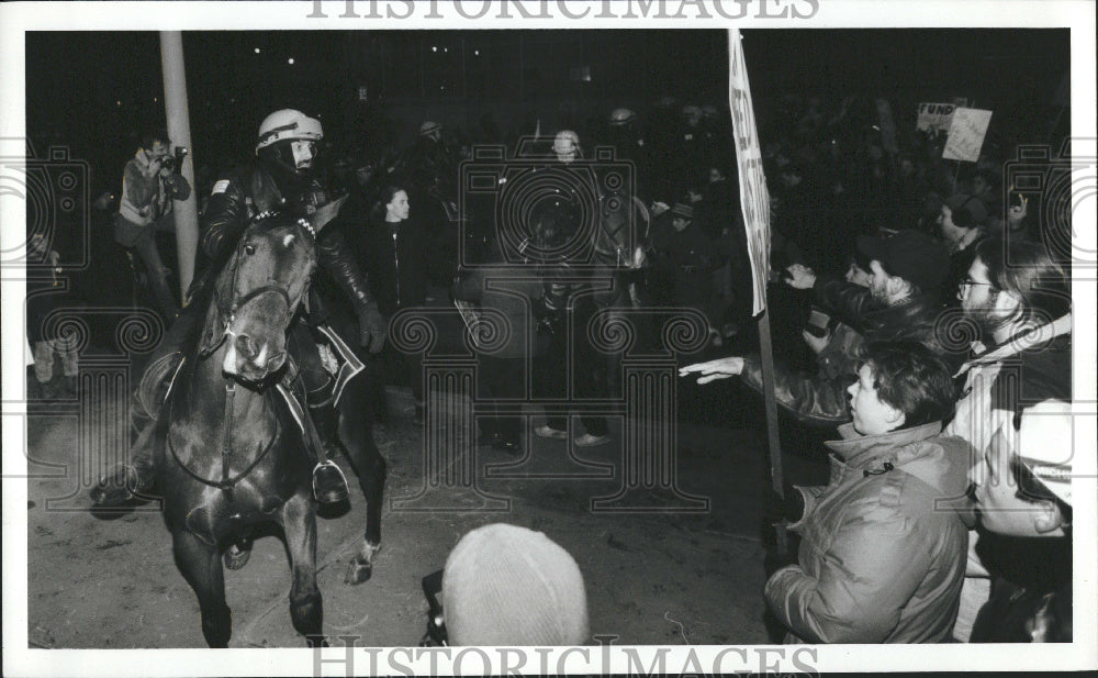 1991 Protestors Taunt Police Street Patrol - Historic Images