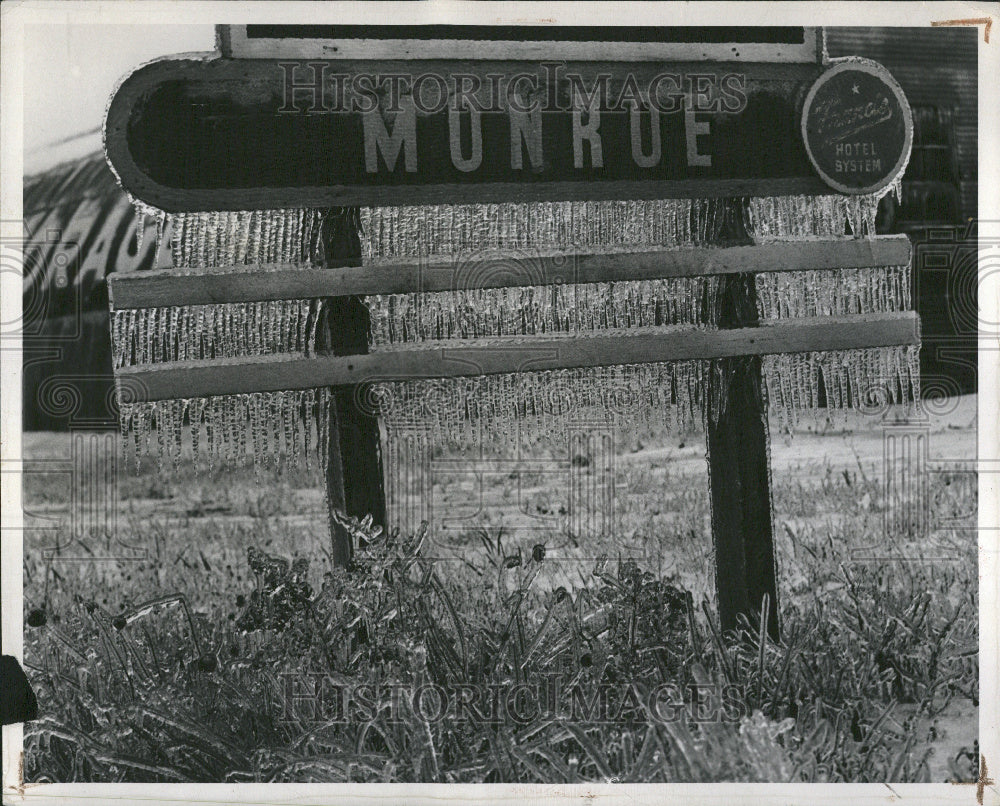 1950 Monroe Sign Icicles Wintertime - Historic Images