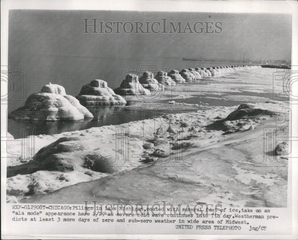 1955 Frozen Lake Michigan Chicago Ice - Historic Images