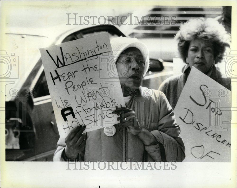 1988 Woman Protests Apartments Building - Historic Images