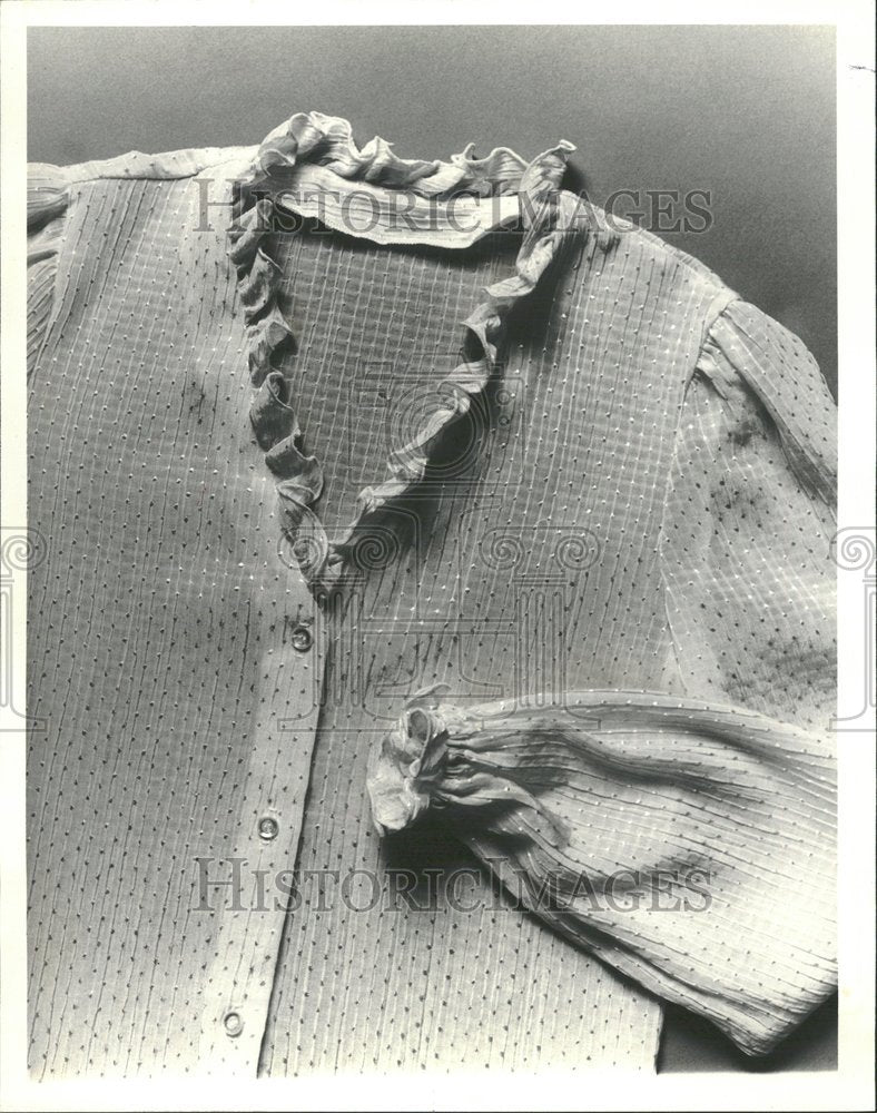 1980 Melene Mandel styles frilly blouses - Historic Images