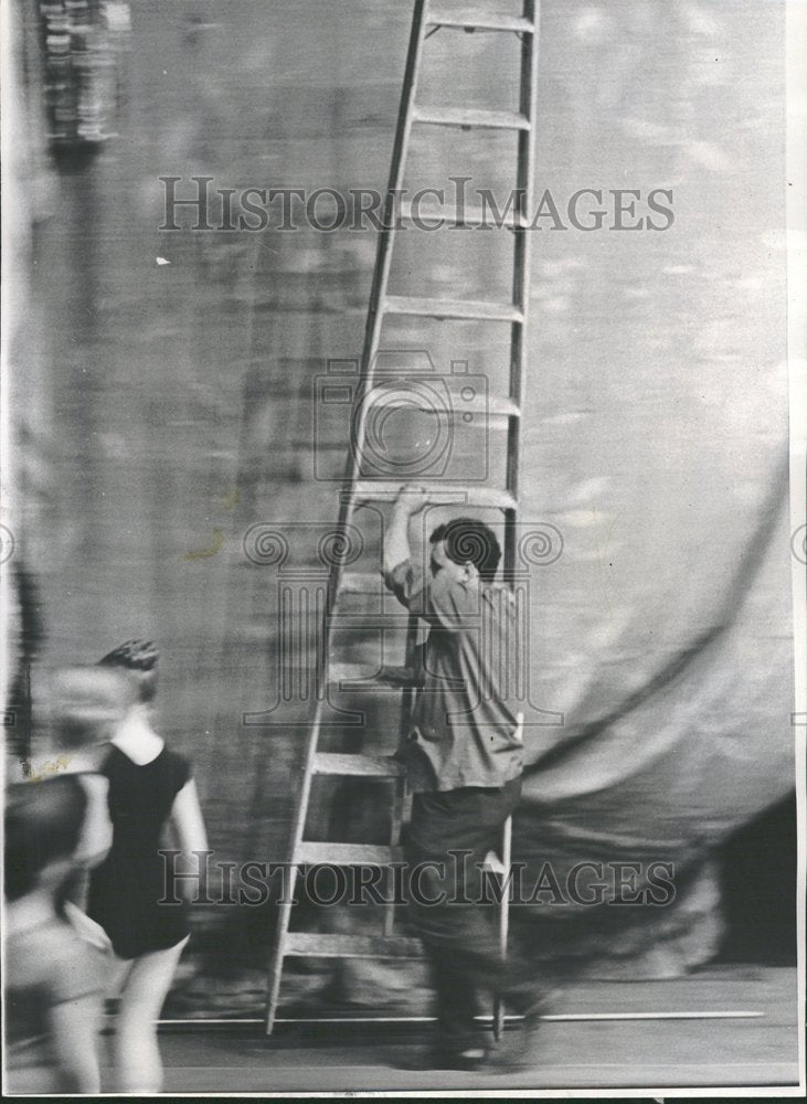 1967 Stagehand Moves Ladder Changes Scenery - Historic Images