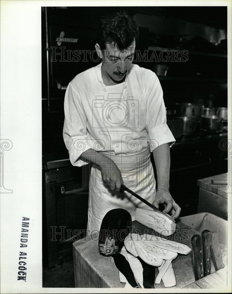 1993 Chef Cutting Eggplant In Strips - Historic Images