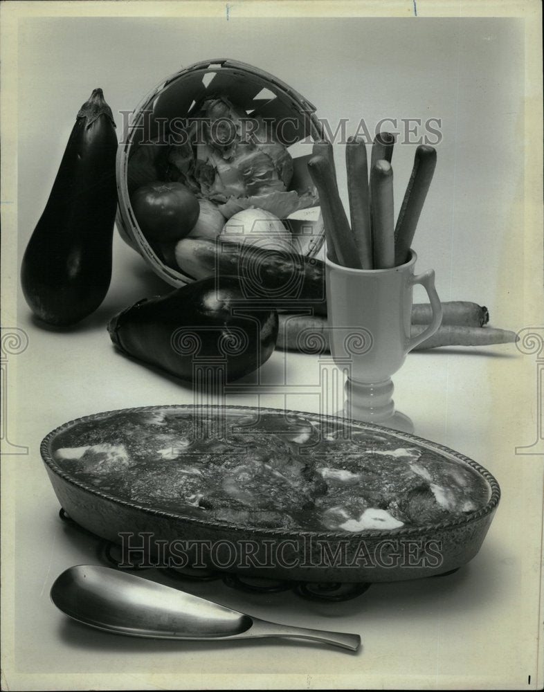 1976 Eggplant Parmigiana With Breadsticks - Historic Images