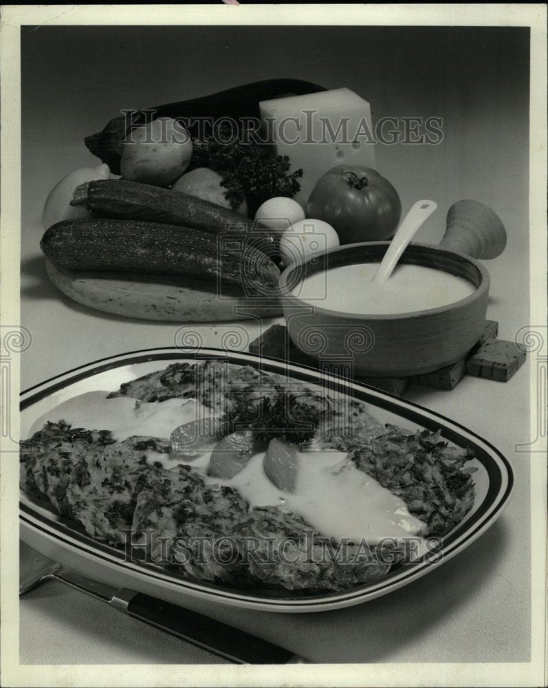 1978 Potato Zucchini Fritters Cheese Sauce - Historic Images