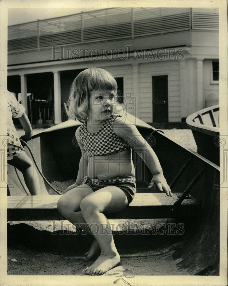 1963 Young Child Modeling Colorful Bikini - Historic Images