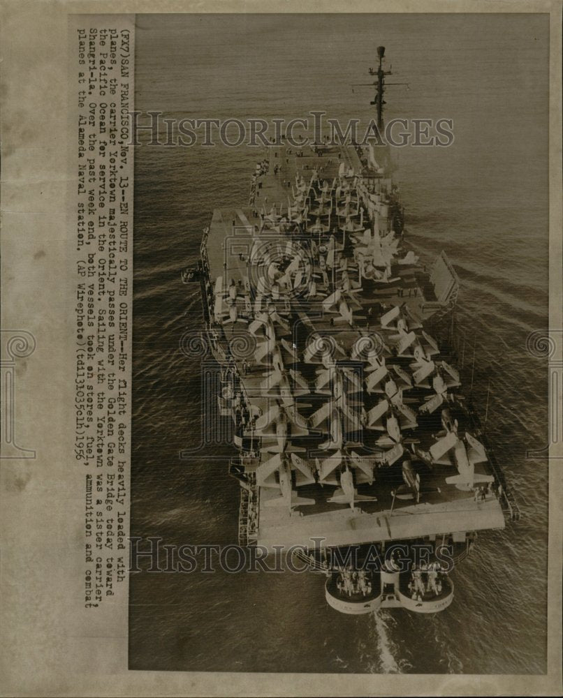 1956 Carrier Yorktown Golden Gate Bridge - Historic Images