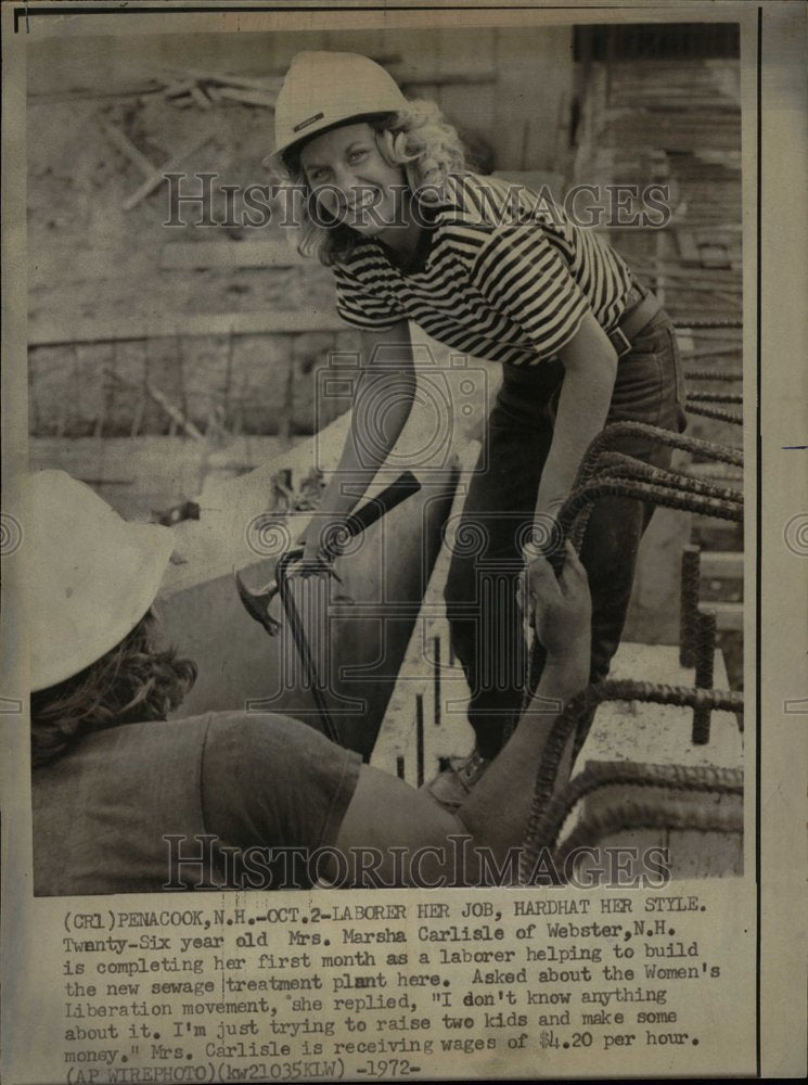 1972 Penacook Laborer Job Hardhat Sewag - Historic Images