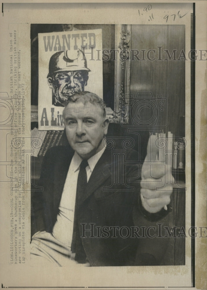 1972 Joe Gormley President Mineworker Union - Historic Images