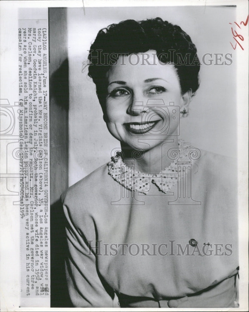 1954 Mrs. Virginia Carlson Gov. Knight - Historic Images