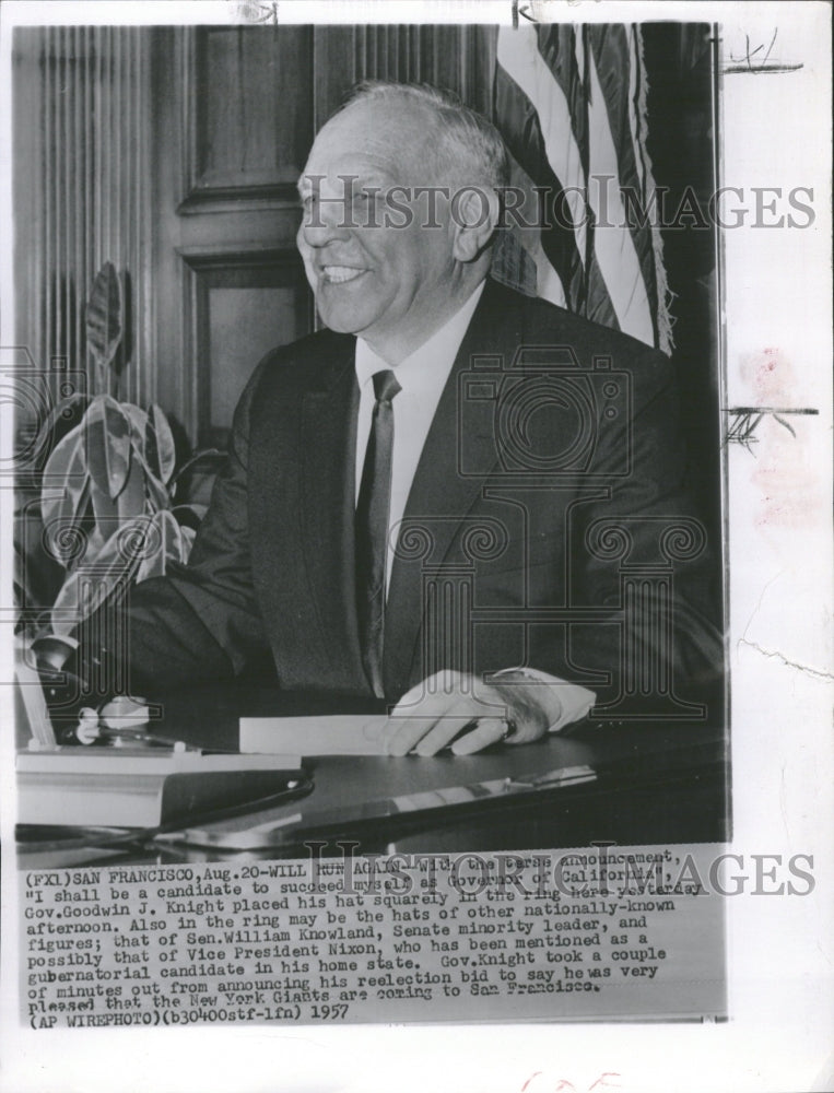 1957 California Governor Goodwin J. Knight - Historic Images