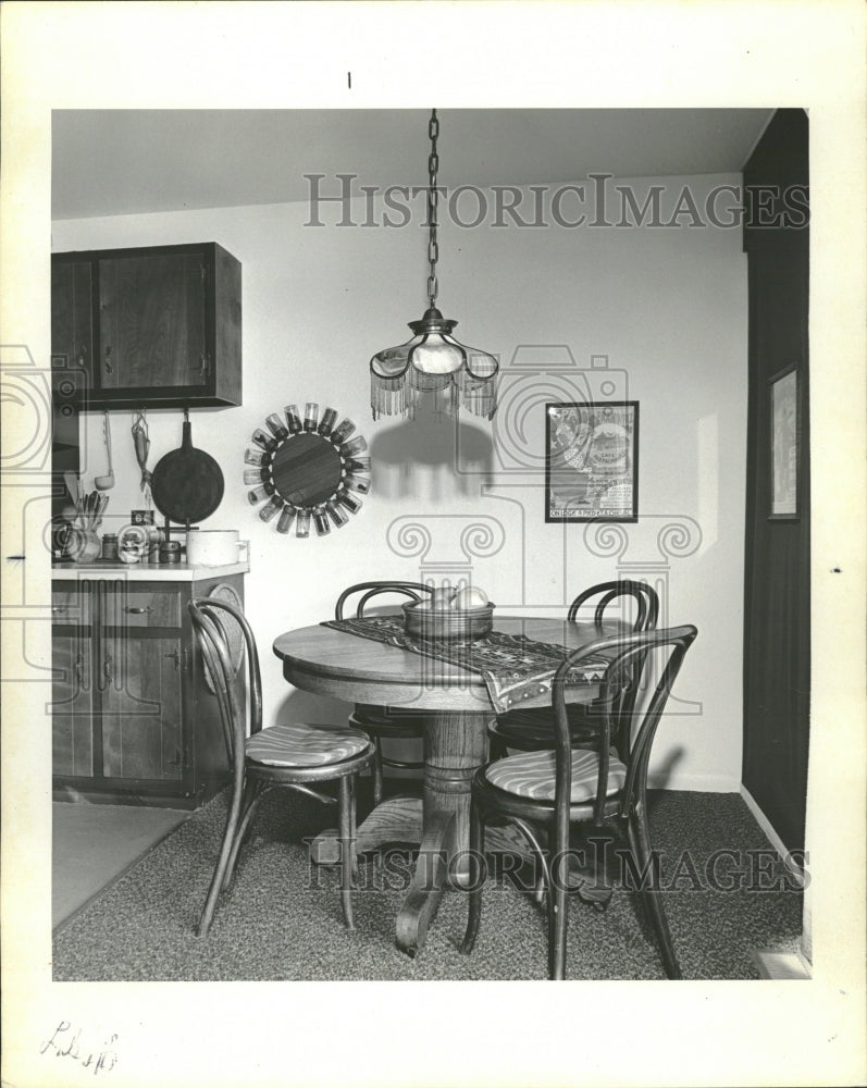 1972 Tiffany style chandelier Old Oak Table - Historic Images