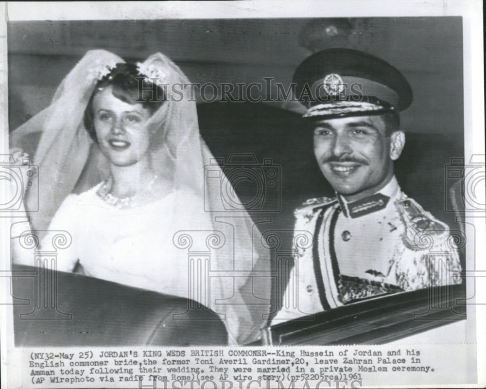 1961  KING HUSSEIN JORDAN BRIDE TONI AVERIL - Historic Images