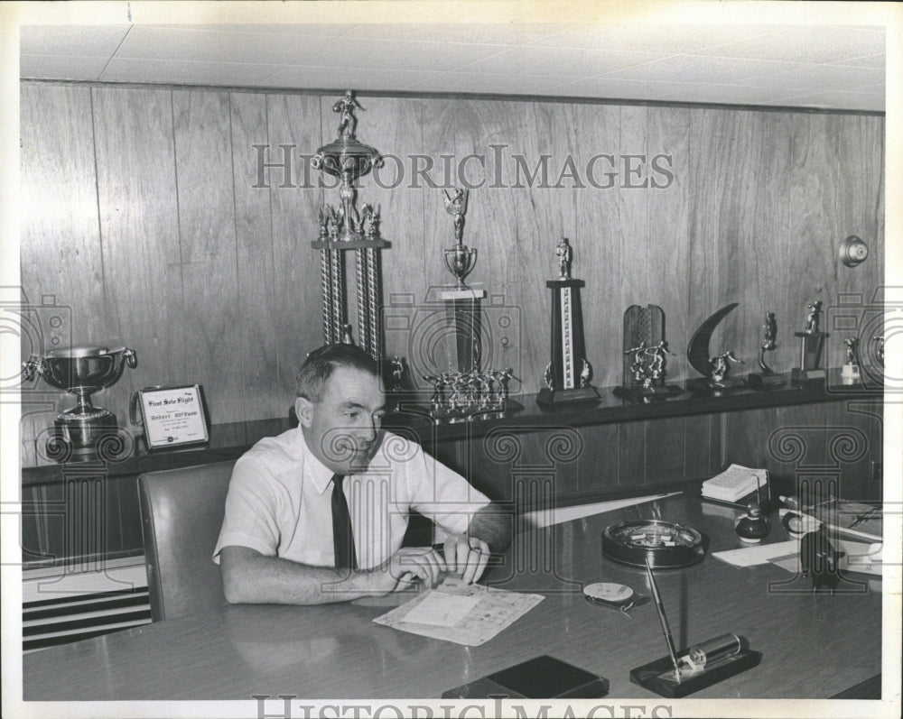 1967 Robert McFann Office Shelf trophies - Historic Images