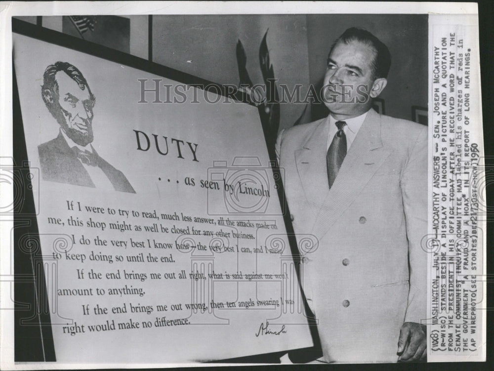 1950 Senator Joseph McCarthy Lincoln - Historic Images