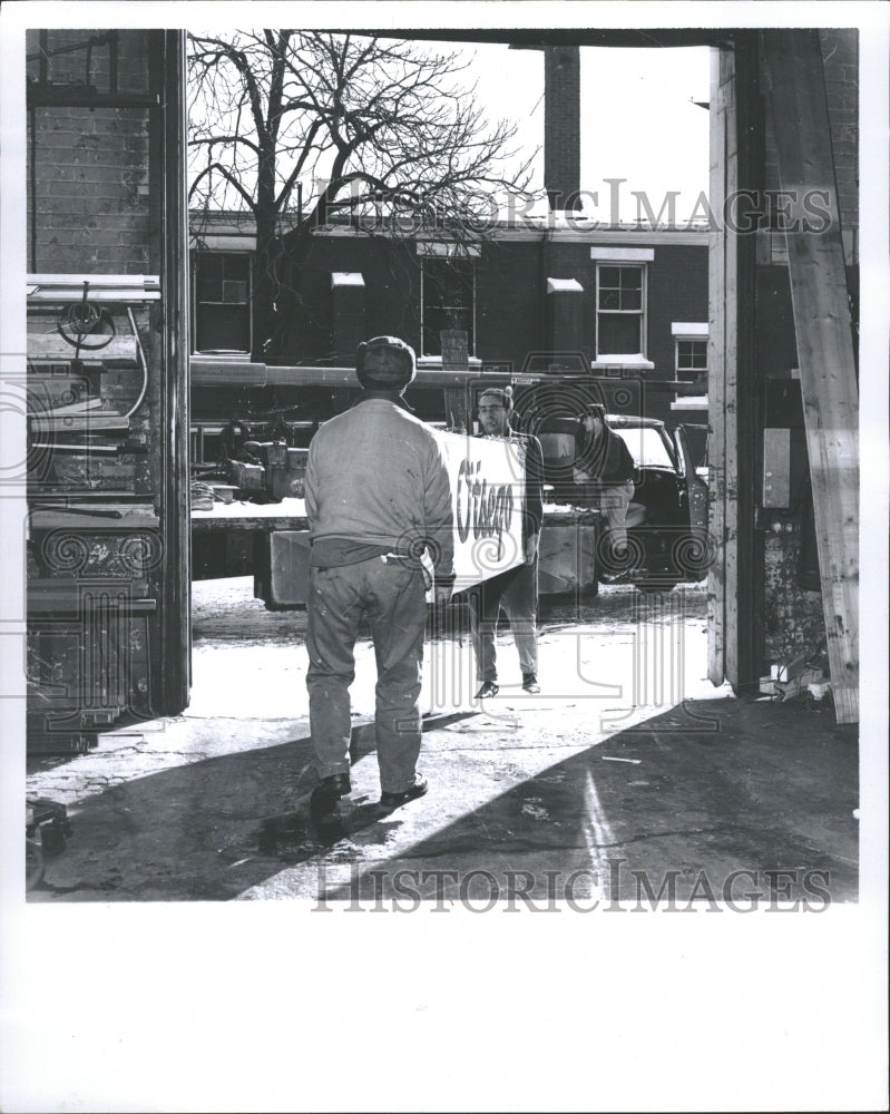 1964 Two Persons Carrying Sign Board - Historic Images