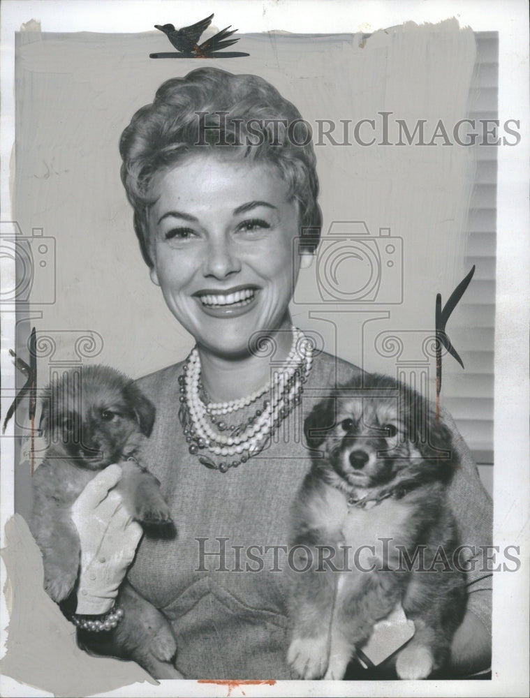 1957 Joanna Moore Two Pets Hollywood Puppie - Historic Images