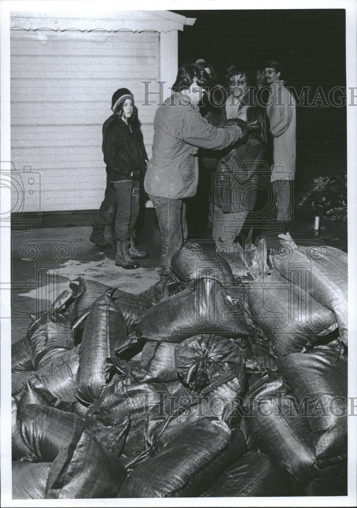 1973 Klenk Island Sand Bags for Flood - Historic Images