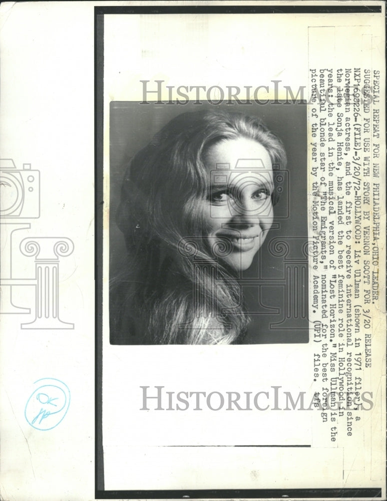 1972 Liv Ullman Norwegian Actress - Historic Images