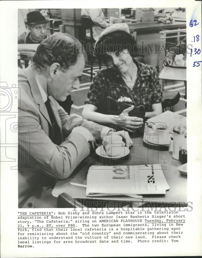 1984 Press Photo&quot;The Cafeteria&quot; Bob Dishy Zohra Lampert - Historic Images