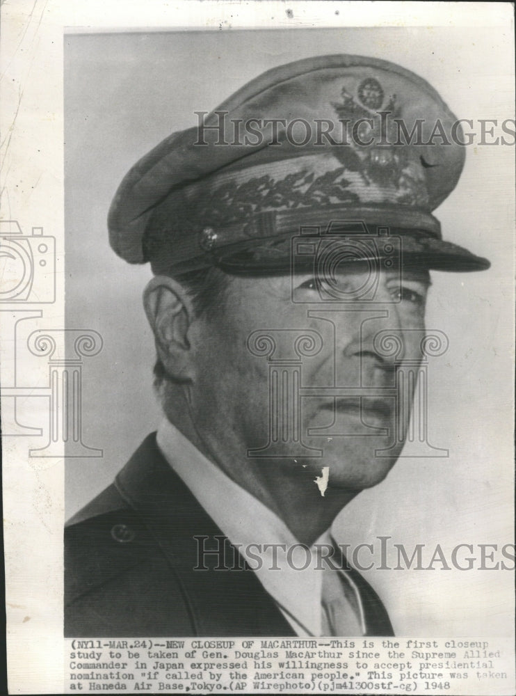 1948 Closeup Gen. Douglas MacArthur-Haneda - Historic Images