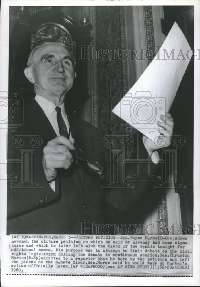 1960 Cloture Petition Wayne Morse clerk - Historic Images