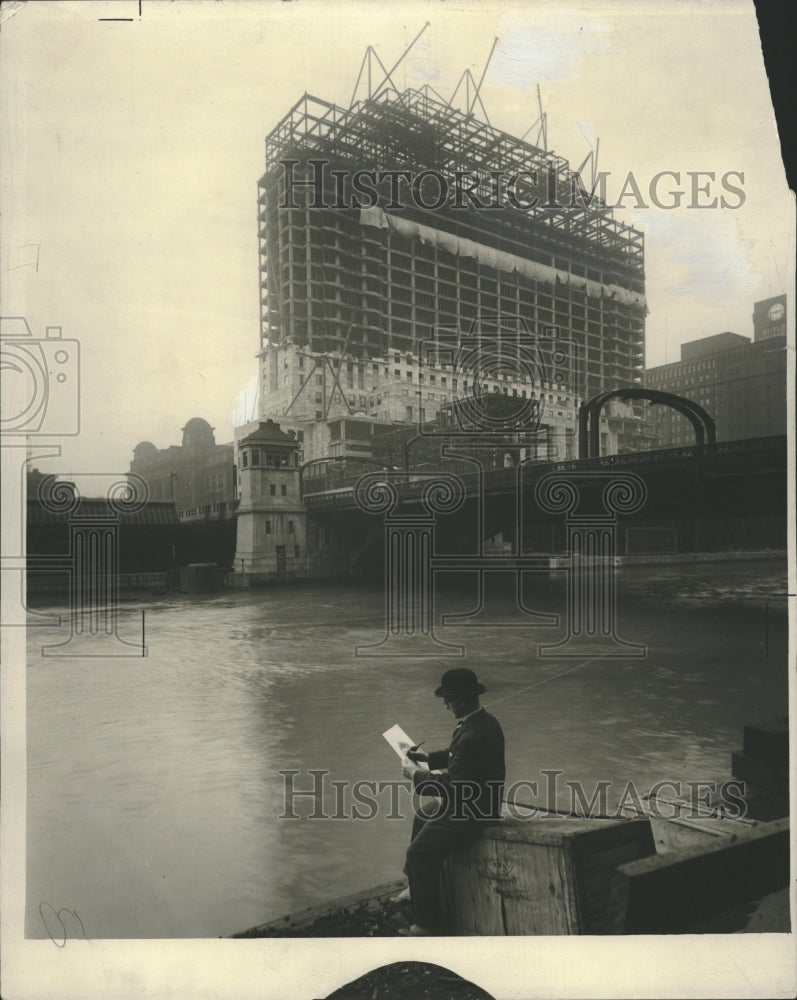 1929 Man sits River Bank Drawing Picture - Historic Images