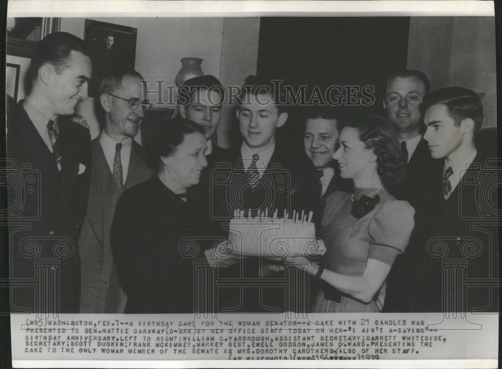 1939 cake woman senator candles staff - Historic Images