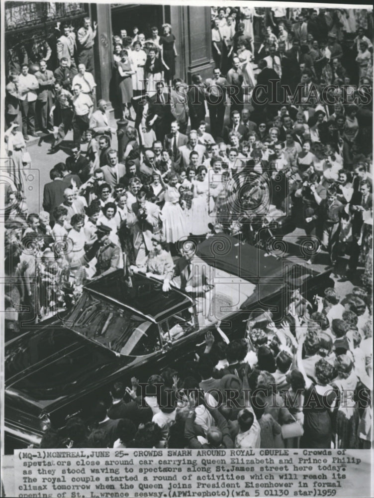 1959 Crowds swarm around Royal Couple - Historic Images