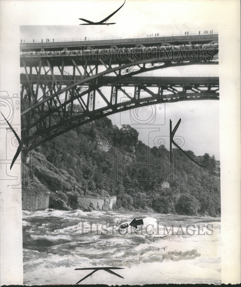 1945 Barrel under Whirlpool Rapids Bridge - Historic Images