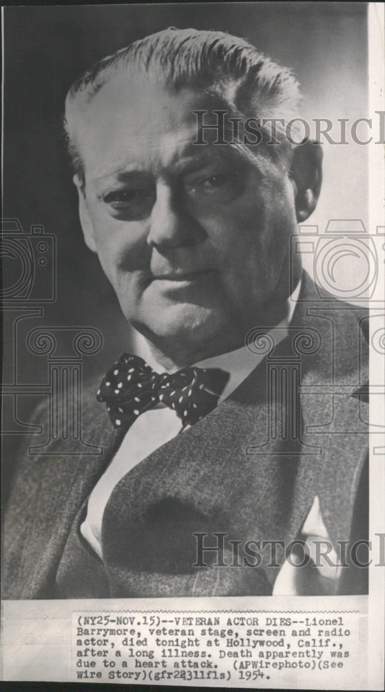 1954 Lionel Barrymore Actor Hollywood - Historic Images