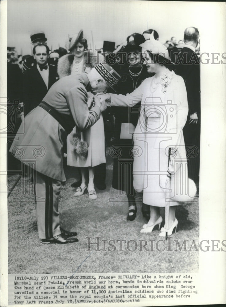 1938 Henri Petain Queen Elizabeth Memorial - Historic Images