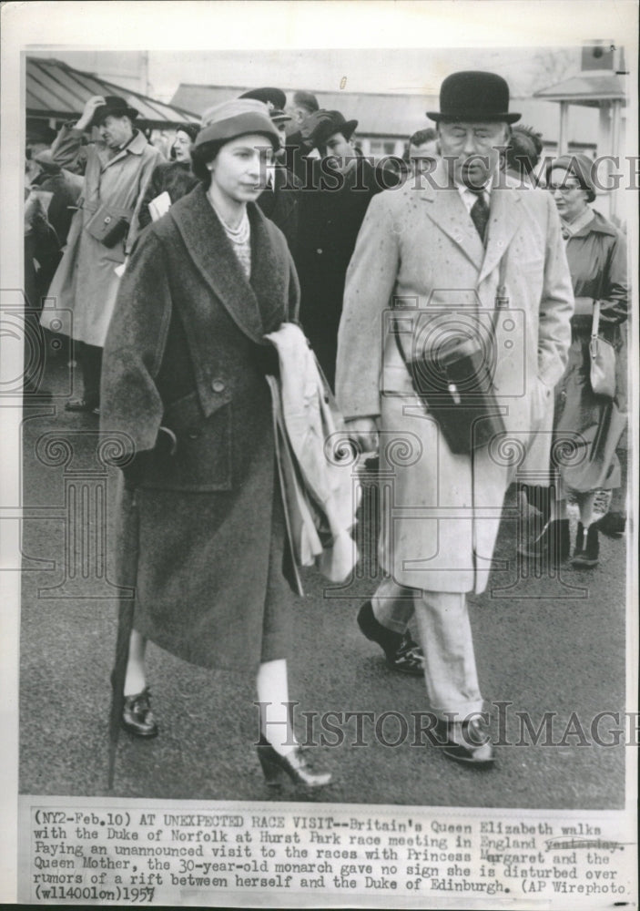 1957 Queen Elizabeth and Duke of Norfolk - Historic Images