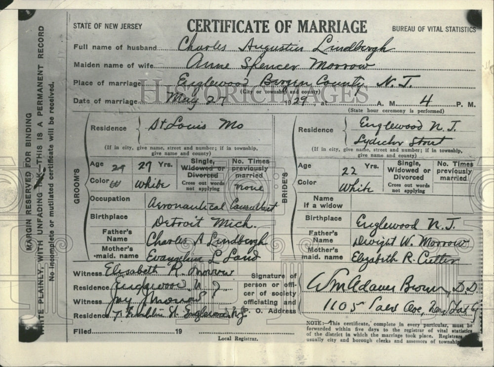 1929 Marriage Certificate Week Anne Lindy - Historic Images