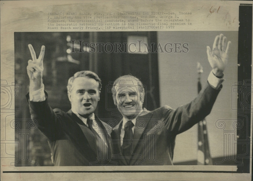 1973 Senator Eagleton George McGovern wave - Historic Images