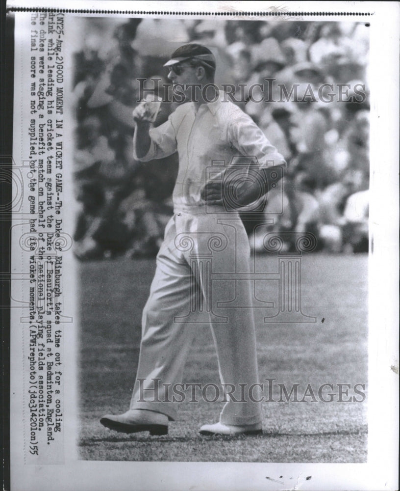 1955 Philip Duke of Edinburgh playing cricket at Badminton England - Historic Images