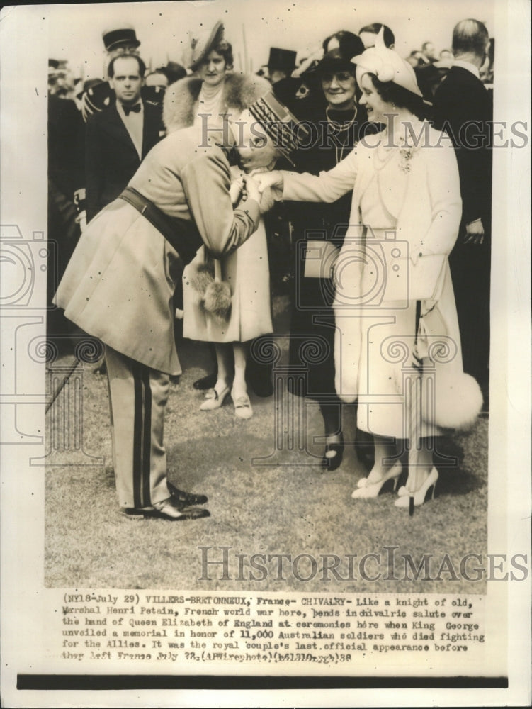 1938 Queen Elizabeth, Marshal Henri Petain - Historic Images