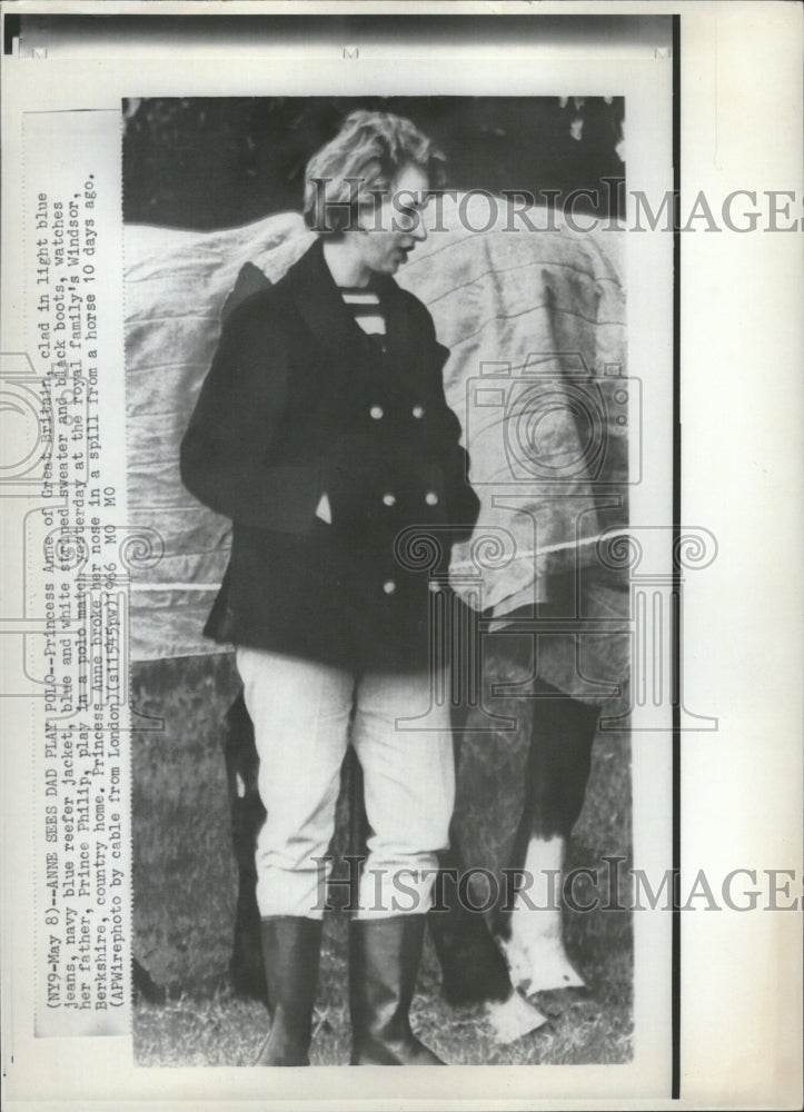 1966 Princess Anne watching his father Prince Philip playing polo - Historic Images